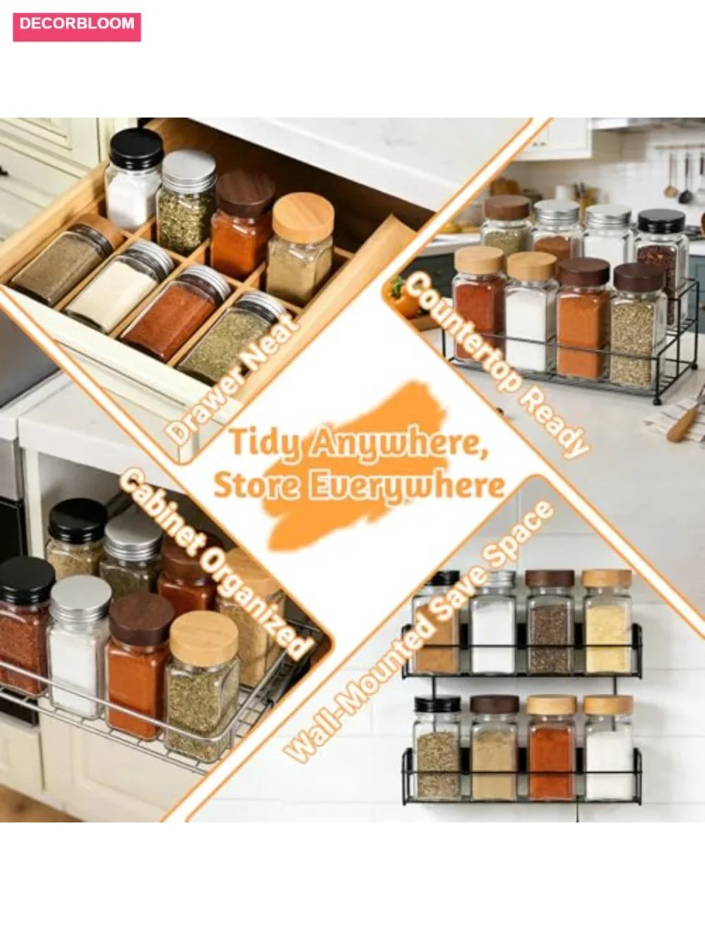 24-Pack Square Glass Spice Jars with Bamboo Lids & Labels, 4oz